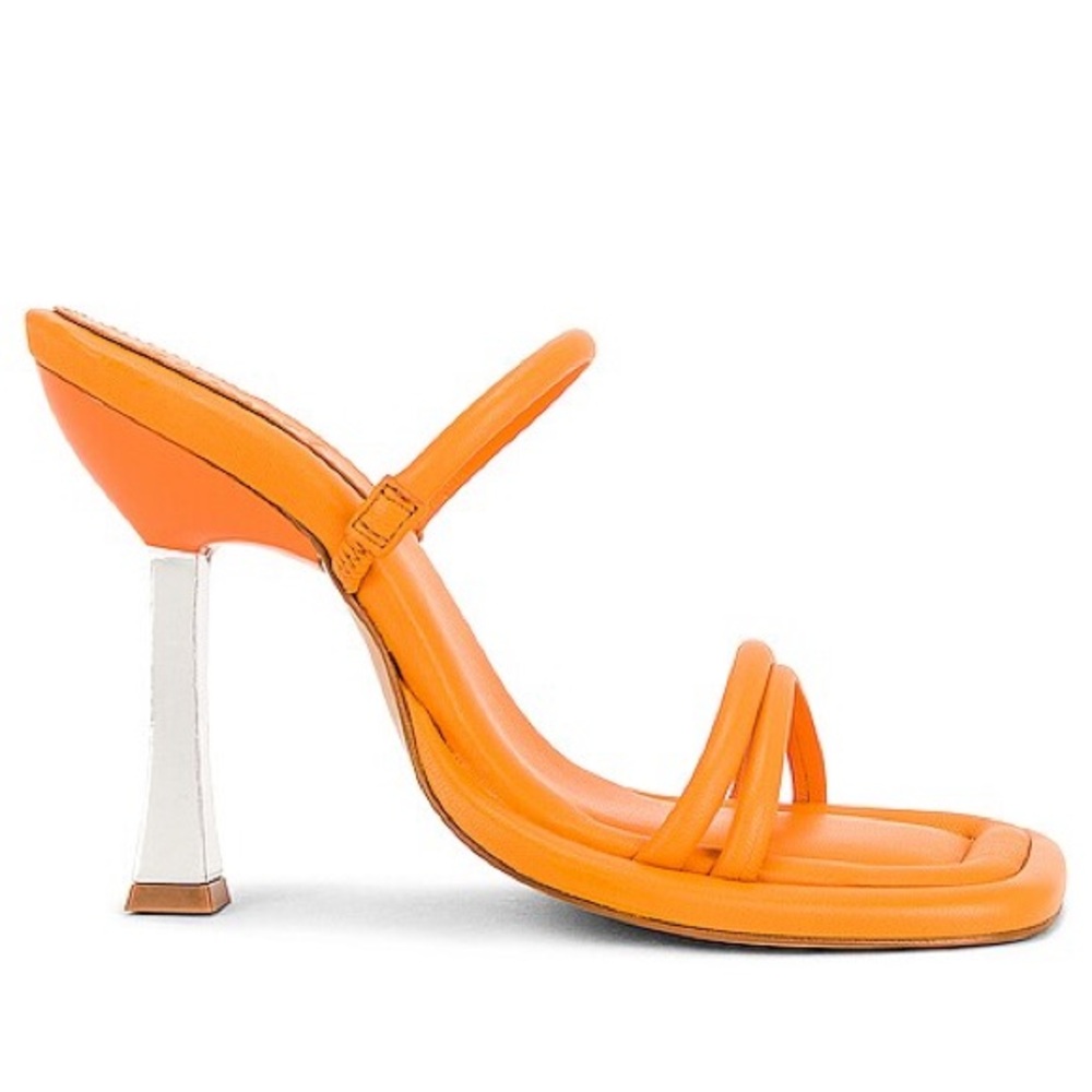 Schutz Agatha Bright Tangerine Leather Sandal Size 10 - Picture 4 of 8